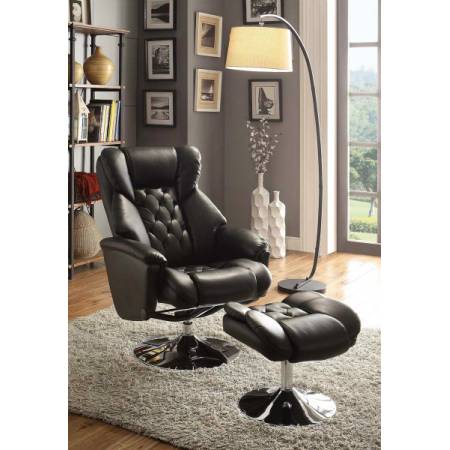 Aleron Swivel Reclining Chair with Ottoman - Black Bonded Leather Match